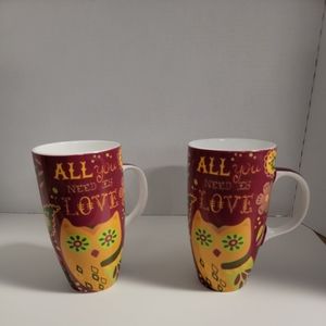 Red and Green Karma 6" Tall Owl Mug "All you need is Love" Cup good Condition